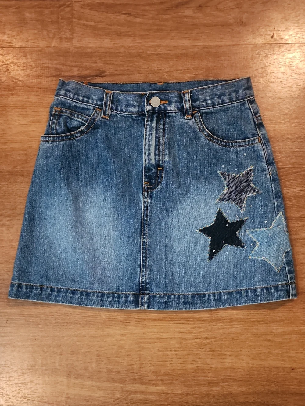 Gap Sparkly Star Patch Denim Mini Skirt, Girls 8